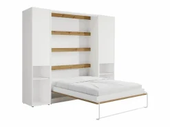 Hot Cama abatible vertical 140 x 200 cm blanco y natural 2 armarios - RAPILI Cama Abatible