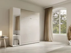 Discount Cama abatible vertical 140 x 200 cm beige 1 armario + espejo + colchón - RAPILI Cama Abatible