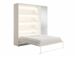 Discount Cama abatible vertical 140 x 200 cm beige 1 armario + espejo + colchón - RAPILI Cama Abatible