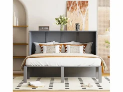New Merax Cama abatible vertical 140 x 200 cm - Madera MDF - Somier de láminas - Gris