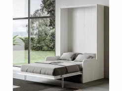 Sale Cama abatible vertical blanca con sofá de tela Bounto 140x190 cm - 32 colores de tela-Sofá 41 Cama Abatible