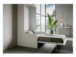 Sale Cama abatible vertical blanca con sofá de tela Bounto 140x190 cm - 32 colores de tela-Sofá 41 Cama Abatible