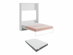 Vente-unique Cama abatible vertical de 160 x 200 cm gris y blanco con colchón - MALINA II Gris / Blanco