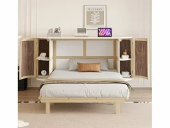 Discount ModernLuxe Cama abatible 140x200 cm - con compartimentos de almacenamiento - natural (colchón no incluido) Color natural claro