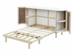 Discount ModernLuxe Cama abatible 140x200 cm - con compartimentos de almacenamiento - natural (colchón no incluido) Color natural claro