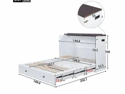 Discount Cama abatible 140x200 cm - Con cajón, USB y enchufe - Pino + MDF - Carga máx. 204 kg - Cama Abatible