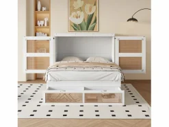 Outlet Cama abatible 140x200 cm - con cajones - en madera maciza - con somier de láminas - (colchón no incluido) Cama Abatible