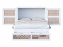 Outlet Cama abatible 140x200 cm - con cajones - en madera maciza - con somier de láminas - (colchón no incluido) Cama Abatible