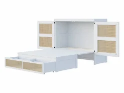 Outlet Cama abatible 140x200 cm - con cajones - en madera maciza - con somier de láminas - (colchón no incluido) Cama Abatible