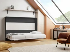 New Vente-unique Cama abatible 140x200 cm apertura horizontal antracita natural + colchón - MALINA II Gris antracita / Color natural claro