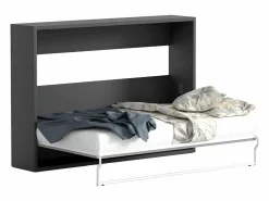 New Vente-unique Cama abatible 140x200 cm apertura horizontal antracita natural + colchón - MALINA II Gris antracita / Color natural claro