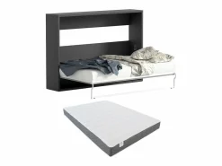 New Vente-unique Cama abatible 140x200 cm apertura horizontal antracita natural + colchón - MALINA II Gris antracita / Color natural claro