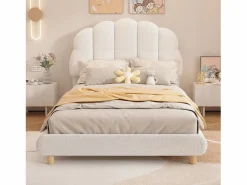 New Merax Cama acolchada de 90 x 200 cm, cuna de peluche, bonito cabecero, somier de láminas, color Blanco