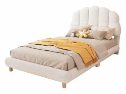 New Merax Cama acolchada de 90 x 200 cm, cuna de peluche, bonito cabecero, somier de láminas, color Blanco