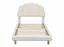 New Merax Cama acolchada de 90 x 200 cm, cuna de peluche, bonito cabecero, somier de láminas, color Blanco