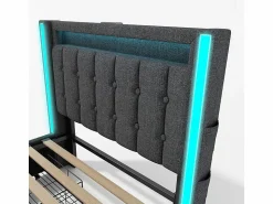 Discount DripeX Cama acolchada 90x200 cm con 2 cajones, LED + Enchufes USB + Type C, Tela de lino - (sin colchón) Gris
