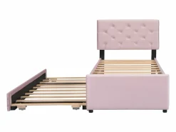 Hauss Spole Cama acolchada 90x200 cm en terciopelo con cama nido 90x190 cm, somier de lamas, cama infantil , sin colchón Rosa