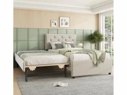 Outlet Cama acolchada 90x200 cm en terciopelo con cama nido 90x190 cm, somier de lamas, cama infantil , sin colchón Cama Diván|Cama Nido