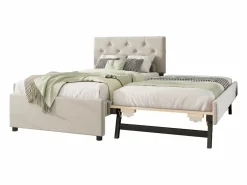 Outlet Cama acolchada 90x200 cm en terciopelo con cama nido 90x190 cm, somier de lamas, cama infantil , sin colchón Cama Diván|Cama Nido