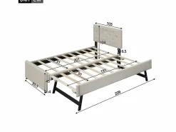 Outlet Cama acolchada 90x200 cm en terciopelo con cama nido 90x190 cm, somier de lamas, cama infantil , sin colchón Cama Diván|Cama Nido