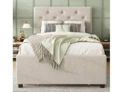 Outlet Cama acolchada 90x200 cm en terciopelo con cama nido 90x190 cm, somier de lamas, cama infantil , sin colchón Cama Diván|Cama Nido