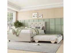 Outlet Cama acolchada 90x200 cm en terciopelo con cama nido 90x190 cm, somier de lamas, cama infantil , sin colchón Cama Diván|Cama Nido
