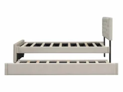 Outlet Cama acolchada 90x200 cm en terciopelo con cama nido 90x190 cm, somier de lamas, cama infantil , sin colchón Cama Diván|Cama Nido