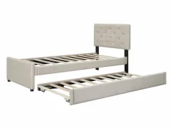 Outlet Cama acolchada 90x200 cm en terciopelo con cama nido 90x190 cm, somier de lamas, cama infantil , sin colchón Cama Diván|Cama Nido