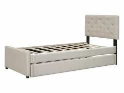 Outlet Cama acolchada 90x200 cm en terciopelo con cama nido 90x190 cm, somier de lamas, cama infantil , sin colchón Cama Diván|Cama Nido