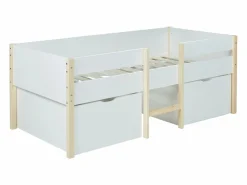 Best Vente-unique Cama alta 2 cajones 90 x 190 cm y roble SISSY Blanco