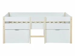 Best Vente-unique Cama alta 2 cajones 90 x 190 cm y roble SISSY Blanco