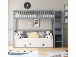 Hot Cama alta 90 x 200 cm con armario y escalera - Madera maciza + contrachapado + MDF - (Sin colchón) Cama Alta|Cama Infantil
