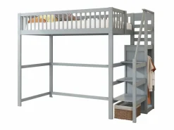 Hot Cama alta 90 x 200 cm con armario y escalera - Madera maciza + contrachapado + MDF - (Sin colchón) Cama Alta|Cama Infantil