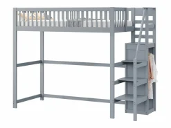 Hot Cama alta 90 x 200 cm con armario y escalera - Madera maciza + contrachapado + MDF - (Sin colchón) Cama Alta|Cama Infantil