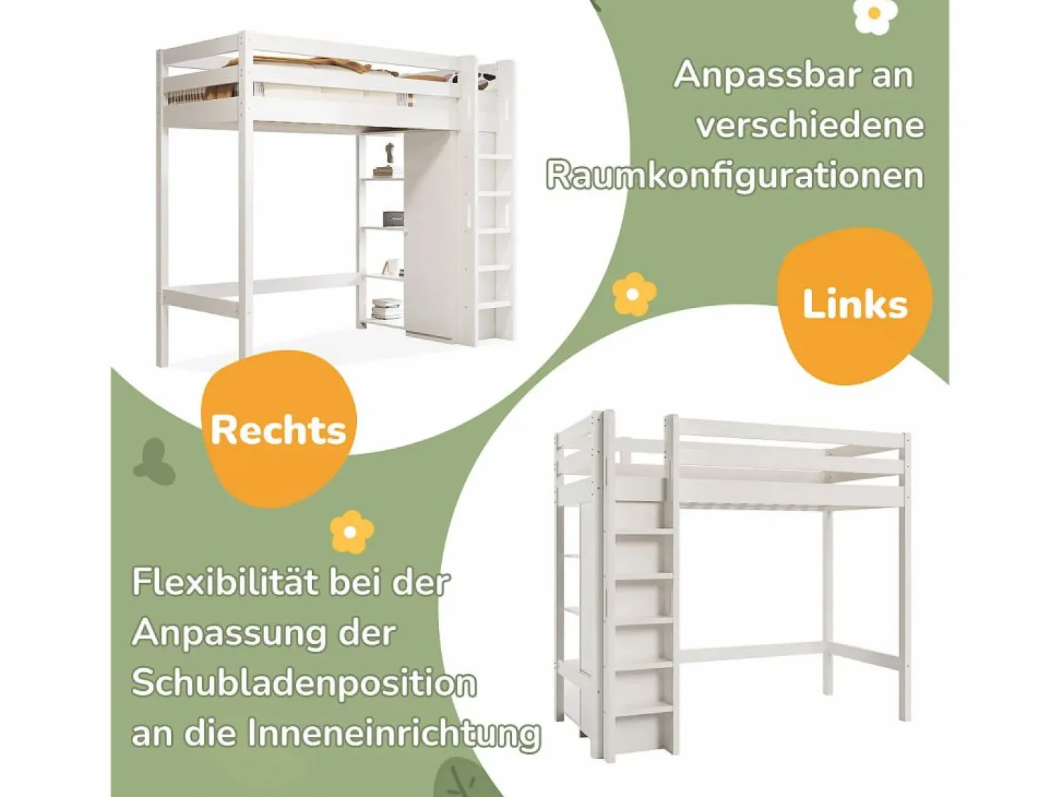 Online Cama alta 90 x 200 cm con armario y 6 estantes - Tablero de partículas + MDF - (sin colchón) Cama Alta|Cama Infantil