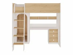 Vente-unique cama alta 90 x 190 cm con armario y escritorio color natural y blanco - ALVENOU