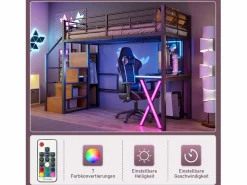 Discount Cama alta 90 x 200 cm con escritorio, armario, estanterías - Iluminación ambiental - Metal - (sin colchón) Cama Alta|Cama Infantil