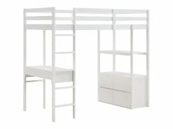 Clearance Vente-unique Cama alta 90 x 190 cm con escritorio y almacenamiento pino y MDF + colchón - KALIZI Blanco