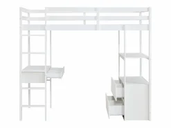 Clearance Vente-unique Cama alta 90 x 190 cm con escritorio y almacenamiento pino y MDF + colchón - KALIZI Blanco