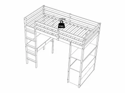 Clearance Vente-unique Cama alta 90 x 190 cm con escritorio y almacenamiento pino y MDF + colchón - KALIZI Blanco