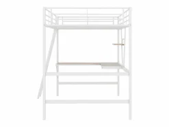 Discount Merax Cama alta 90 x 200 cm con escritorio en L y estante - Metal + MDF - Somier de láminas - Natural (sin colchón) Color natural claro