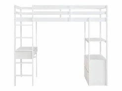 Discount Vente-unique Cama alta 90 x 190 cm con escritorio y almacenamiento pino y MDF - KALIZI Blanco