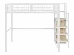 Outlet Hauss Spole Cama alta 140 x 200 cm con estante y armario - Cama infantil de metal y madera - y madera clara Blanco