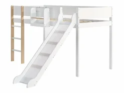 Merax Cama alta 90 x 200 cm con tobogán y estante extraíble, pino+MDF, +natural