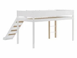 Merax Cama alta 90 x 200 cm con tobogán y estante extraíble, pino+MDF, +natural