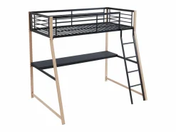 Clearance Cama alta 90 x 190 cm escritorio metal negro y roble MALICIA Cama Alta|Cama Infantil