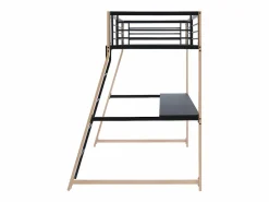 Clearance Cama alta 90 x 190 cm escritorio metal negro y roble MALICIA Cama Alta|Cama Infantil