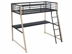 Vente-unique Cama alta 90 x 190 escritorio negro y roble MALICIA