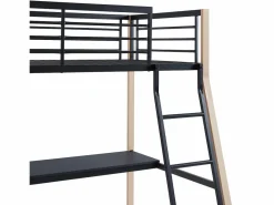 Vente-unique Cama alta 90 x 190 escritorio negro y roble MALICIA