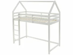 Outlet Cama alta cabaña 90 x 190 cm de madera de pino con colchón - TARZIA Cama Montessori|Cama Alta